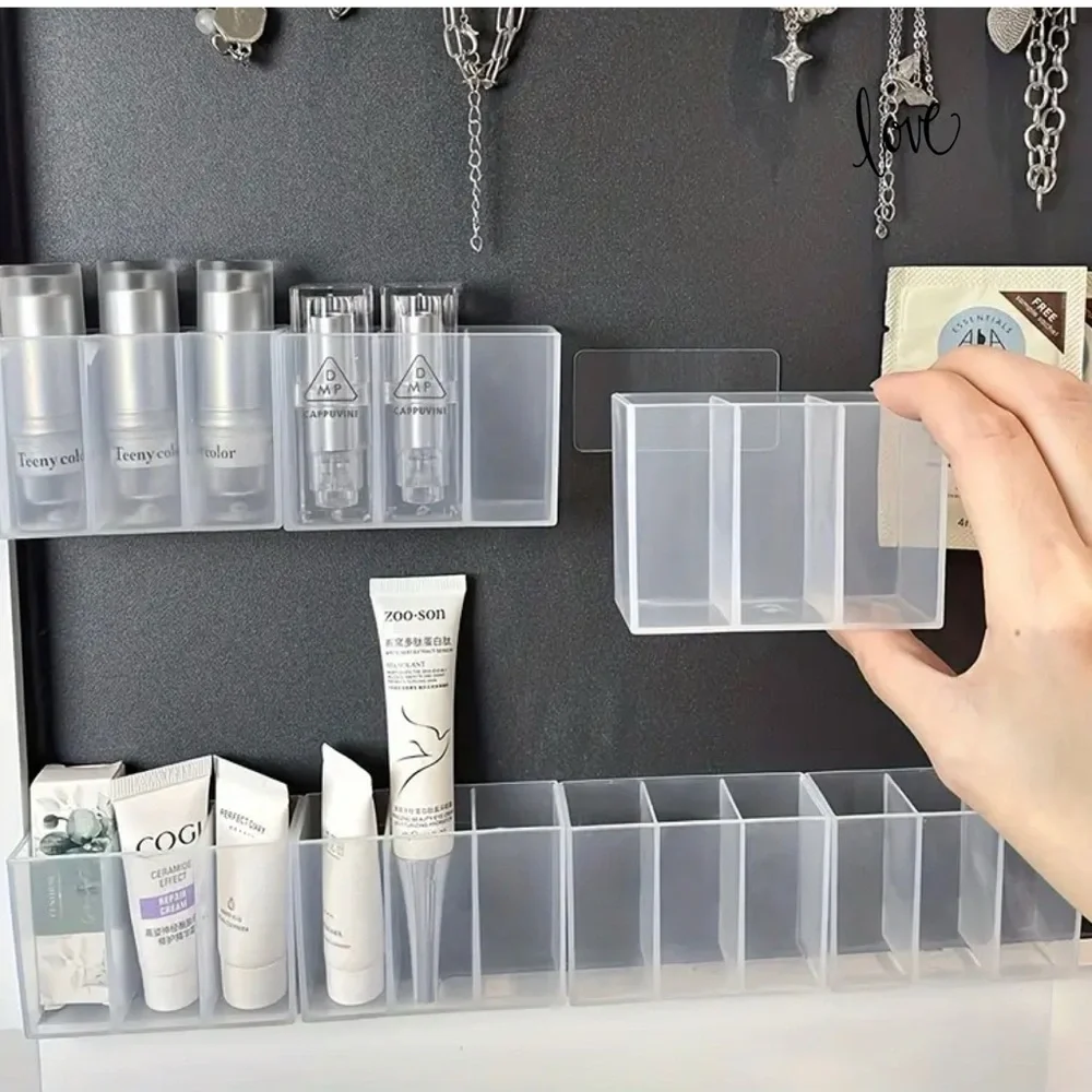 Adhesive Wall Shelf & 3 Grid Storage Box Bathroom Makeup No Drill Organizer